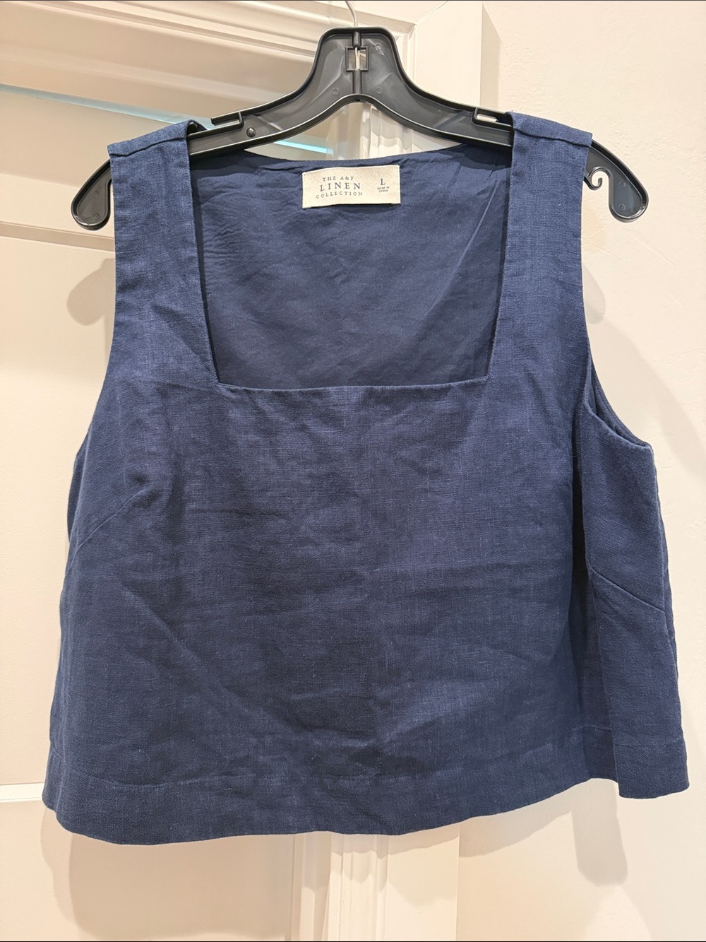 Abercrombie & Fitch Premium Linen Square Neck Tank Top in Navy